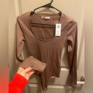 Brown ribbed scoop bodysuit